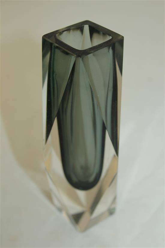 Nine Murano Sommerso and coloured glass faceted vases, possibly Mandruzzato, 1960s-70s, 16cm - 25.5cm